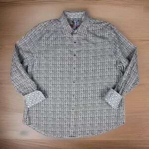 Robert Graham Shirt Mens XL Classic Fit White Black Abstract Button Up Contrast